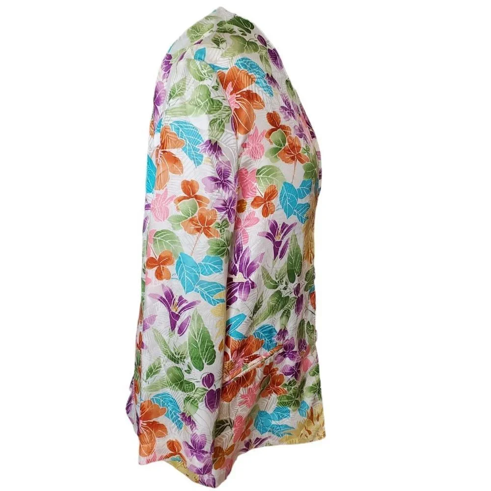 Vintage Floral Thin‎ Silk Jacket Colorful Satin Sz Medium Pockets Oversized